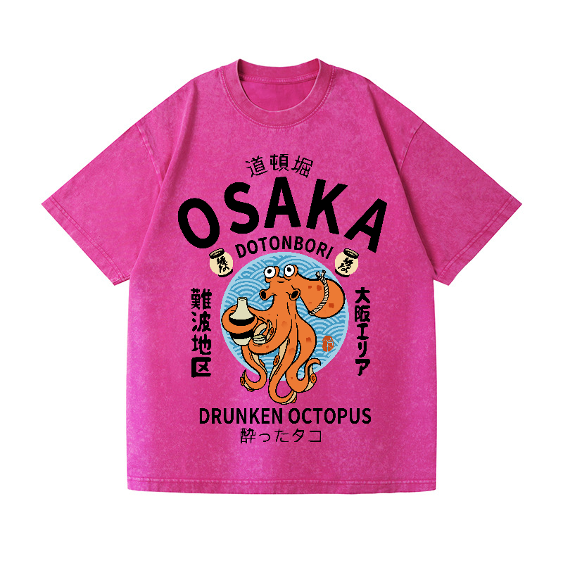 Osaka Dotonbori Drunken Octopus Vintage Wash Japanese Design T-Shirt