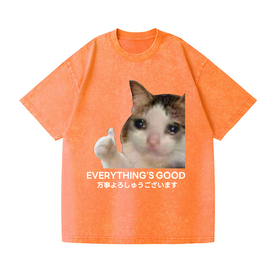 Cat Vintage Wash Japanese Design T-Shirt