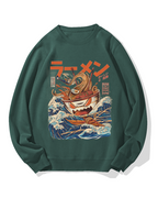 Ramen Monster at the Great Wave off Kanagawa Cotton Sweatshirt