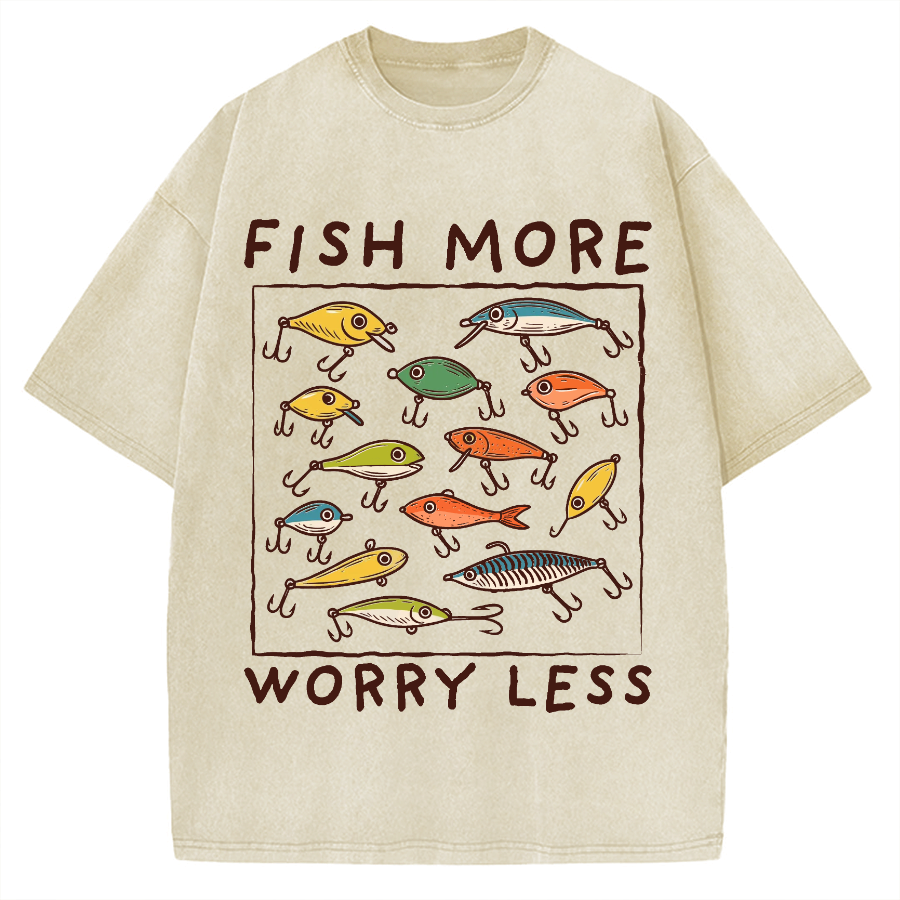 Unisex Fish More Worry Less Vintage Washed T-shirt