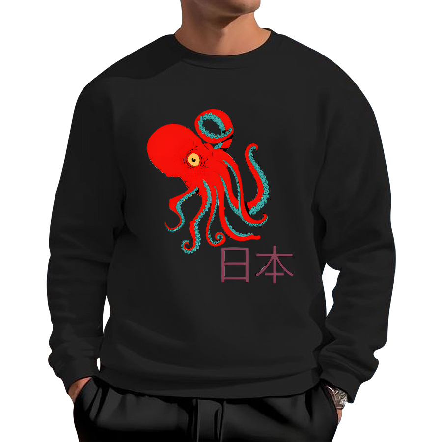 Japan Octopus Cotton Pullover Sweatshirt