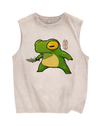 Unisex Cartoon Frog Snowflake Washed Vest