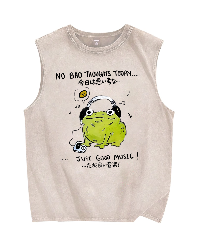 Unisex Just Good Music Printed Snowflake Washed Vest
