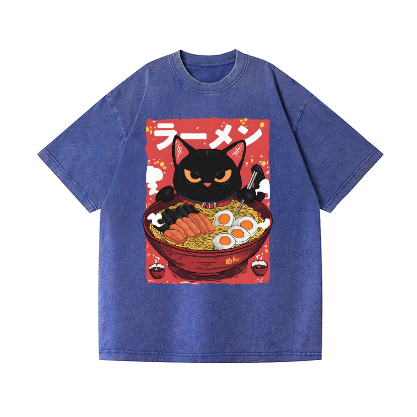 Ramen Black Cat Vintage Wash Japanese Design T-Shirt