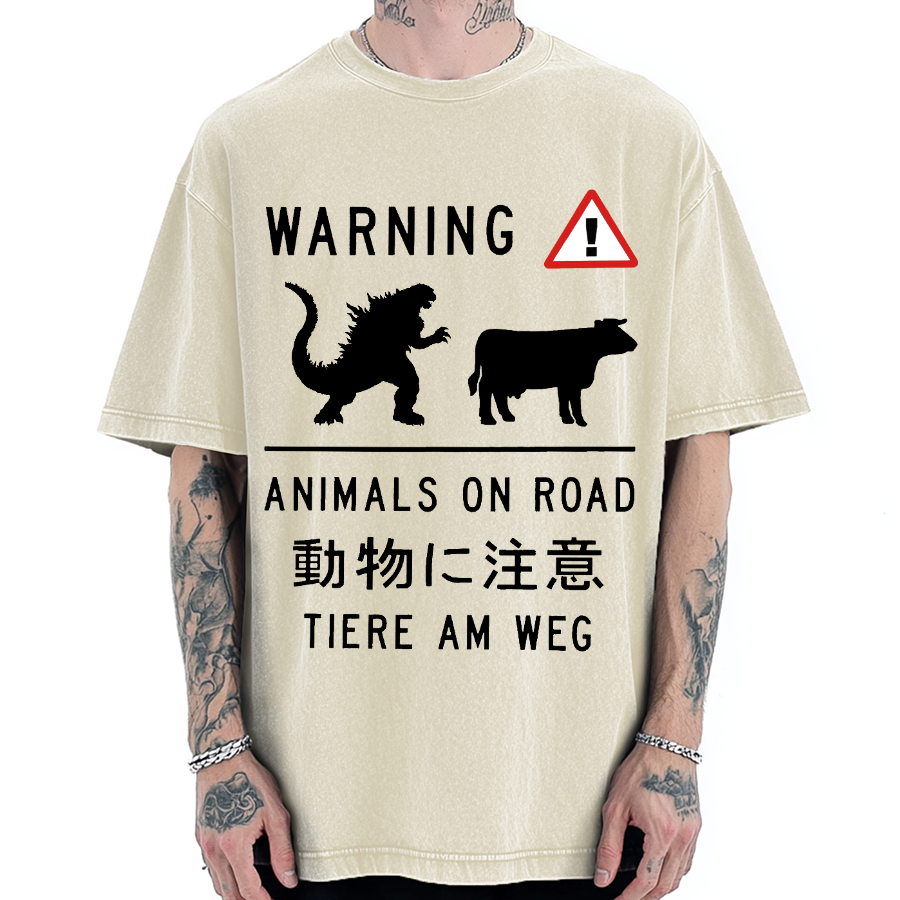 Animal On Road Vintage Washed T-shirt