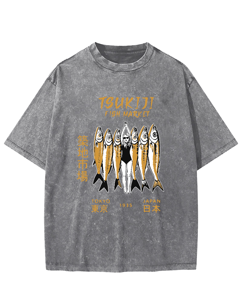 Tokyo Seafood Tsukiji Market Vintage Washed T-shirt