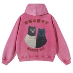 Masked Cat Vintage Washed Cotton Back Art Hoodie