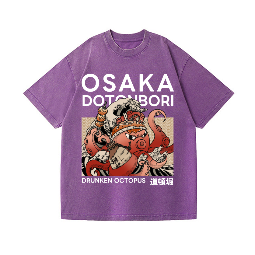 Osaka Dotonbori Drunken Octopus  Vintage Wash Japanese Design T-Shirt