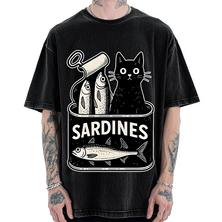 Cat And Canned Fish Vintage Washed T-shirt