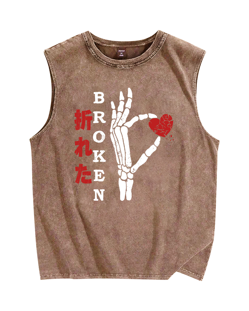 Broken Heart Vintage Distressed Washed Tank Top