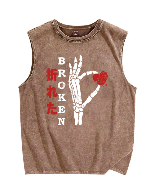 Broken Heart Vintage Distressed Washed Tank Top