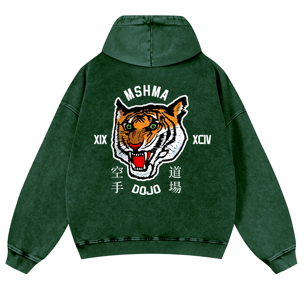 Mshma Dojo Tiger Vintage Washed Cotton Back Art Hoodie