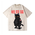 Battle Black Cat Vintage Wash Japanese Design T-Shirt