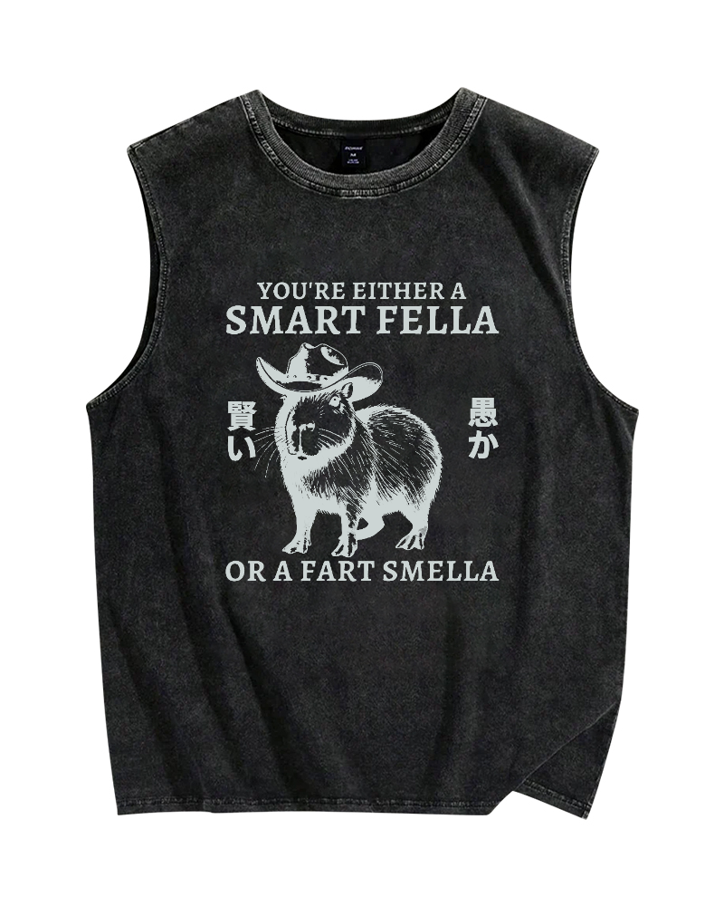 Smart Capybara Vintage Distressed Washed Tank Top