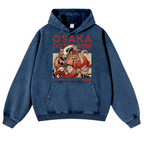 Osaka Dotonbori Drunken Octopus Vintage Washed Thick Cotton Hoodie