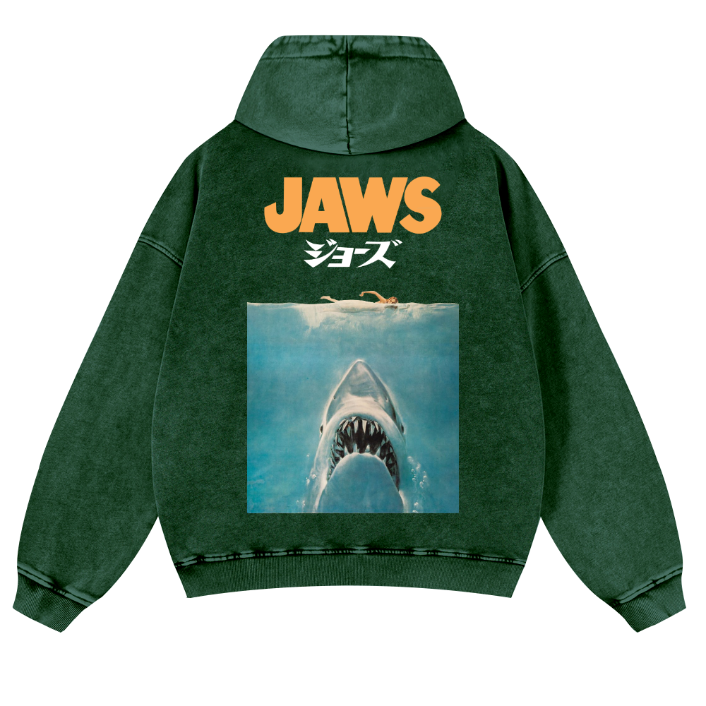 Jaws Shark Vintage Washed Cotton Back Art Hoodie