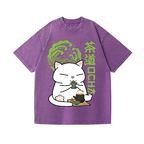 Tea Cat Vintage Wash Japanese Design T-Shirt