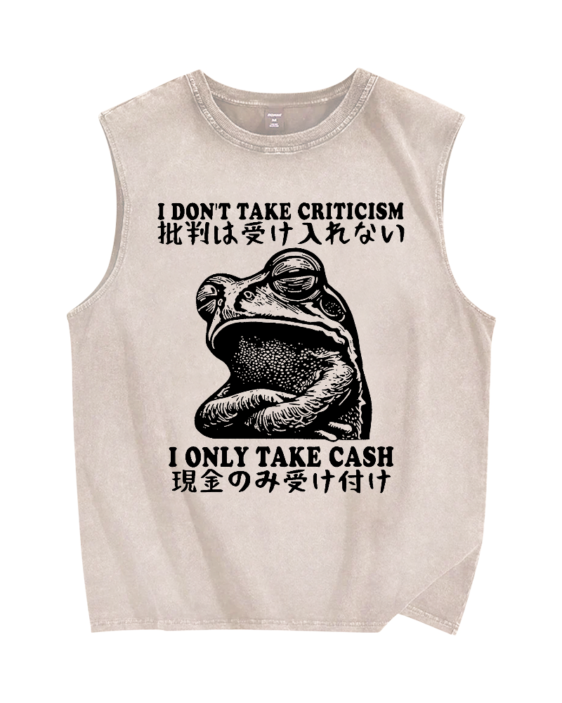 Frog Only Take Cash Vintage Distressed Washed Tank Top