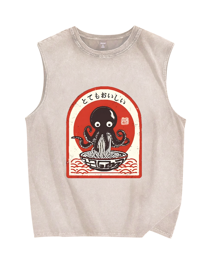 Ramen Lover Octopus Vintage Distressed Washed Tank Top
