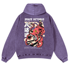 Space Octopus Vintage Washed Cotton Back Art Hoodie