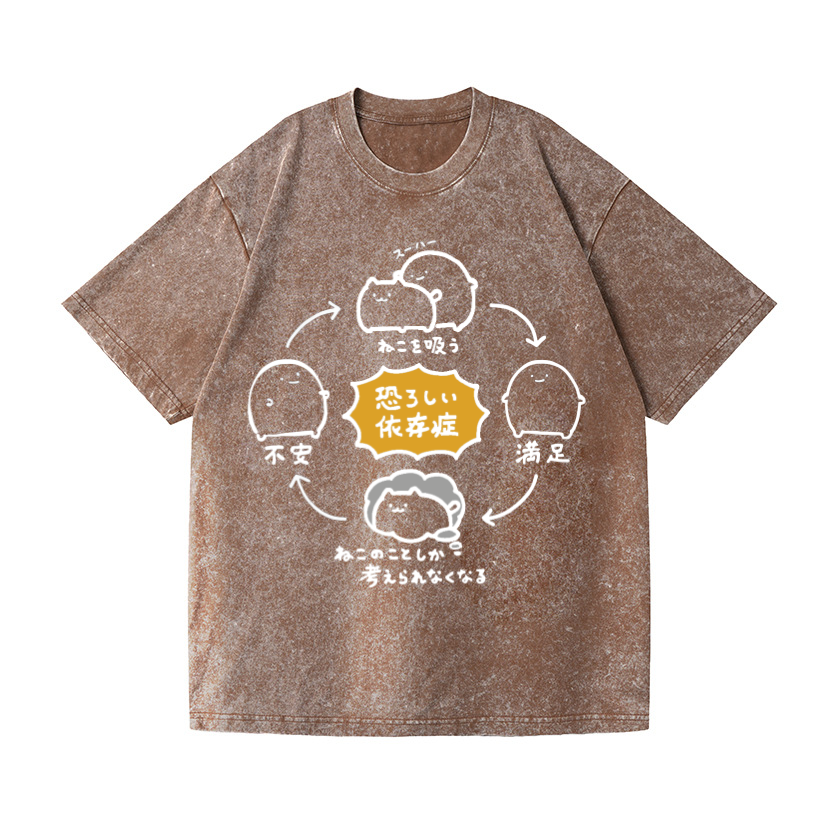 Cat Vintage Wash Japanese Design T-Shirt