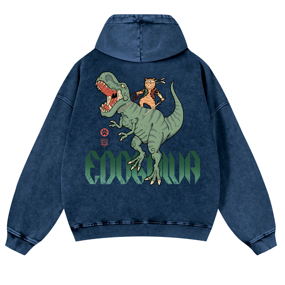 Cat T-Rex Vintage Washed Cotton Back Art Hoodie