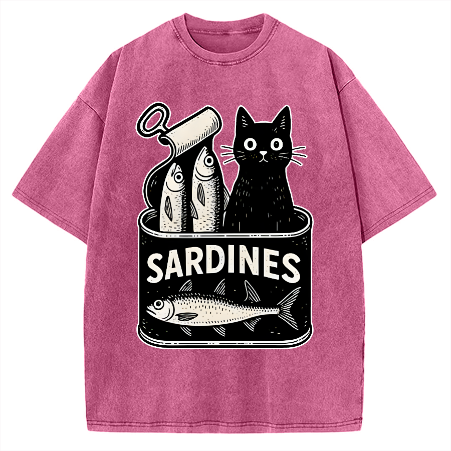 Cat And Canned Fish Vintage Washed T-shirt