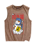 Japan Lucky cat Vintage Distressed Washed Tank Top