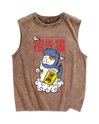 Japan Lucky cat Vintage Distressed Washed Tank Top