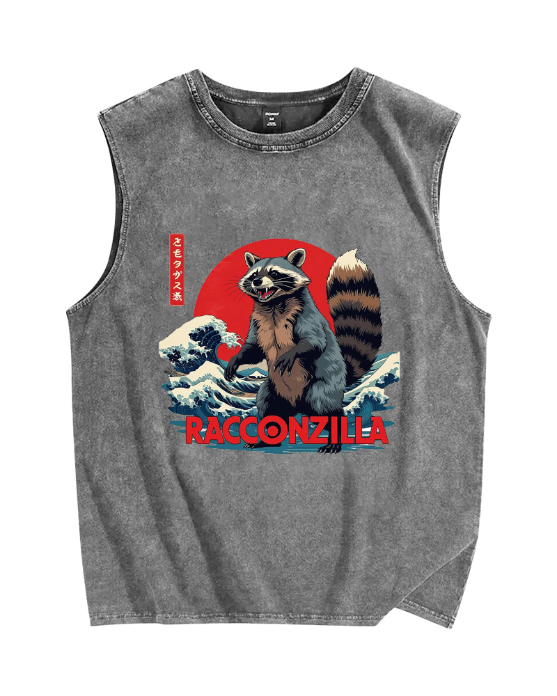 Racconzilla Vintage Distressed Washed Tank Top