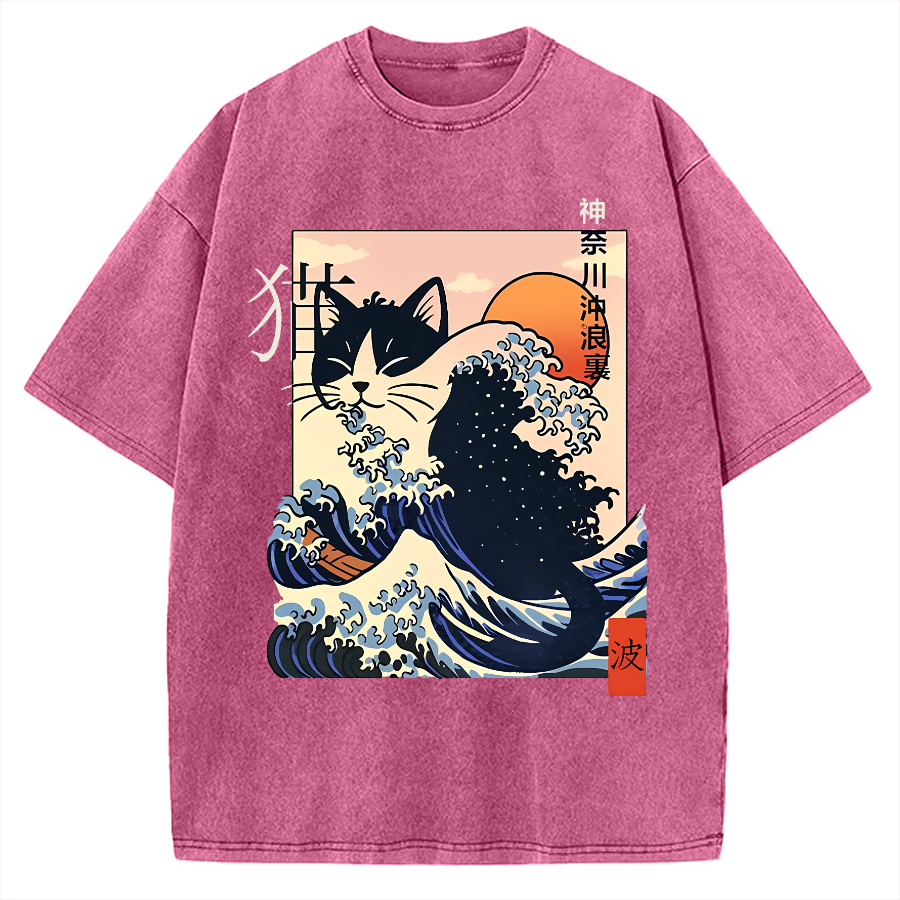 Kanagawa cat Vintage Washed T-shirt