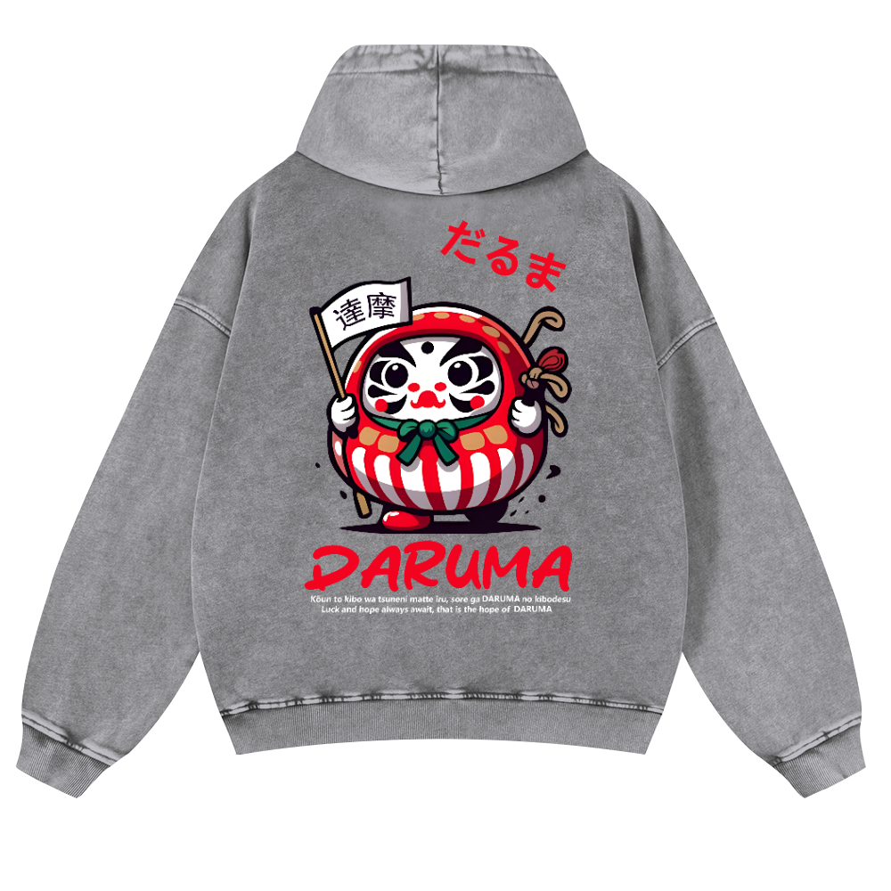 Daruma Vintage Washed Cotton Back Art Hoodie