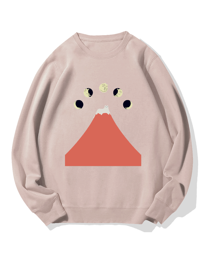 Fuji Mountain Cat Moon Cotton Sweatshirt