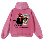 Cat Oops! You Found Out! Vintage Washed Cotton Back Art Hoodie