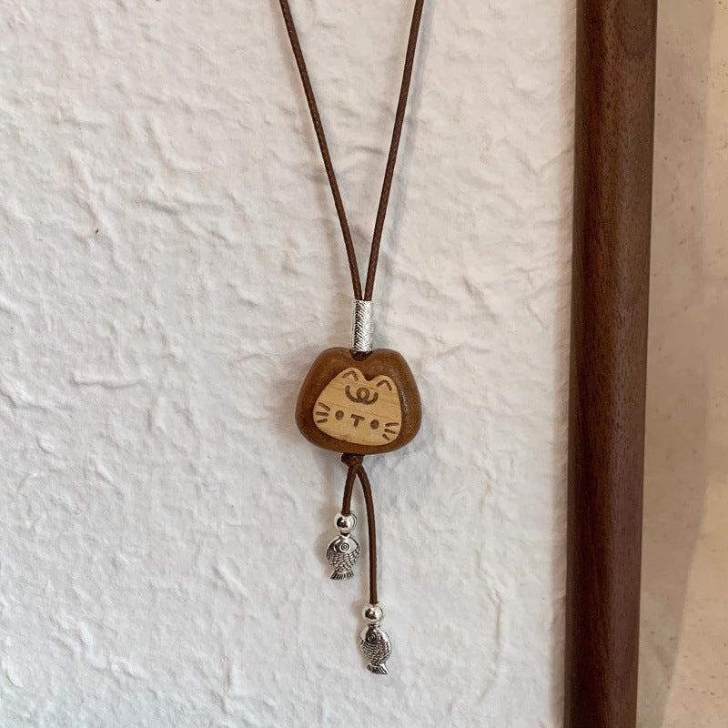 Wooden Cat Fish Necklace