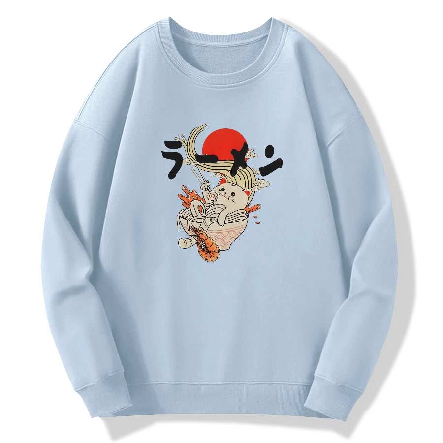 Lamian Noodles and Cat Art Cotton Pullover Sweatshirt