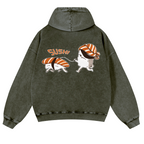 Sushi Vintage Washed Cotton Back Art Hoodie