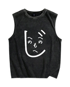 Japanese Kanji Face Vintage Distressed Washed Tank Top