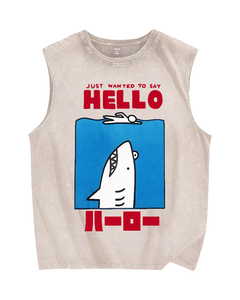 Hello Shark Vintage Distressed Washed Tank Top