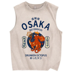 Unisex Osaka Drunken Octopus Japanese Style Printed Washed Tank Top