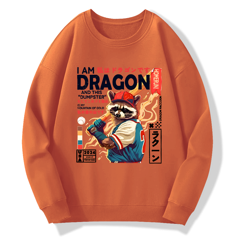 I am a dragon, and this trash can is my golden raccoon Cotton Pullover Sweatshirt