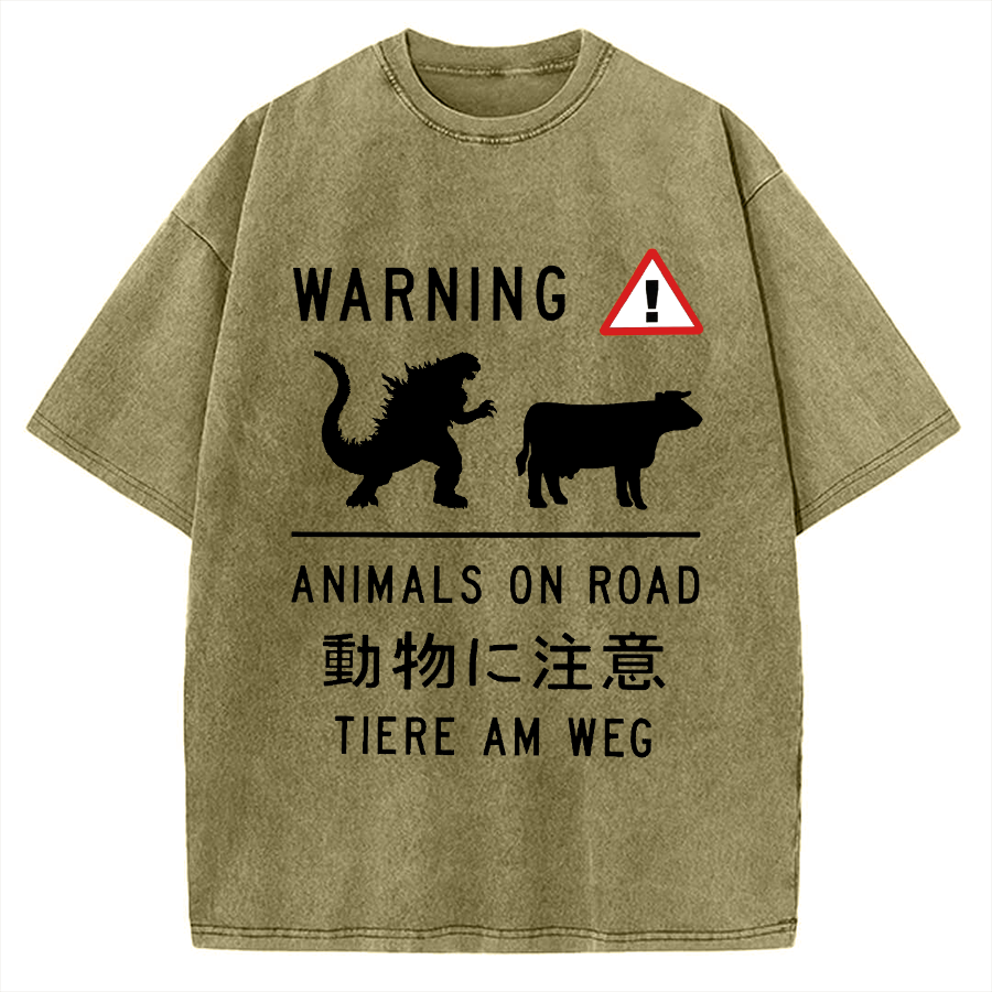 Animal On Road Vintage Washed T-shirt