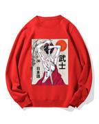 Japanese Samurai Girl Scenery Vintage Sakura Cotton Sweatshirt