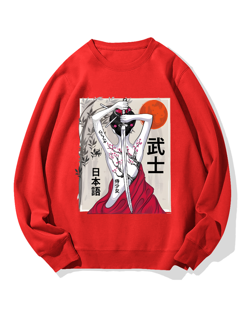 Japanese Samurai Girl Scenery Vintage Sakura Cotton Sweatshirt
