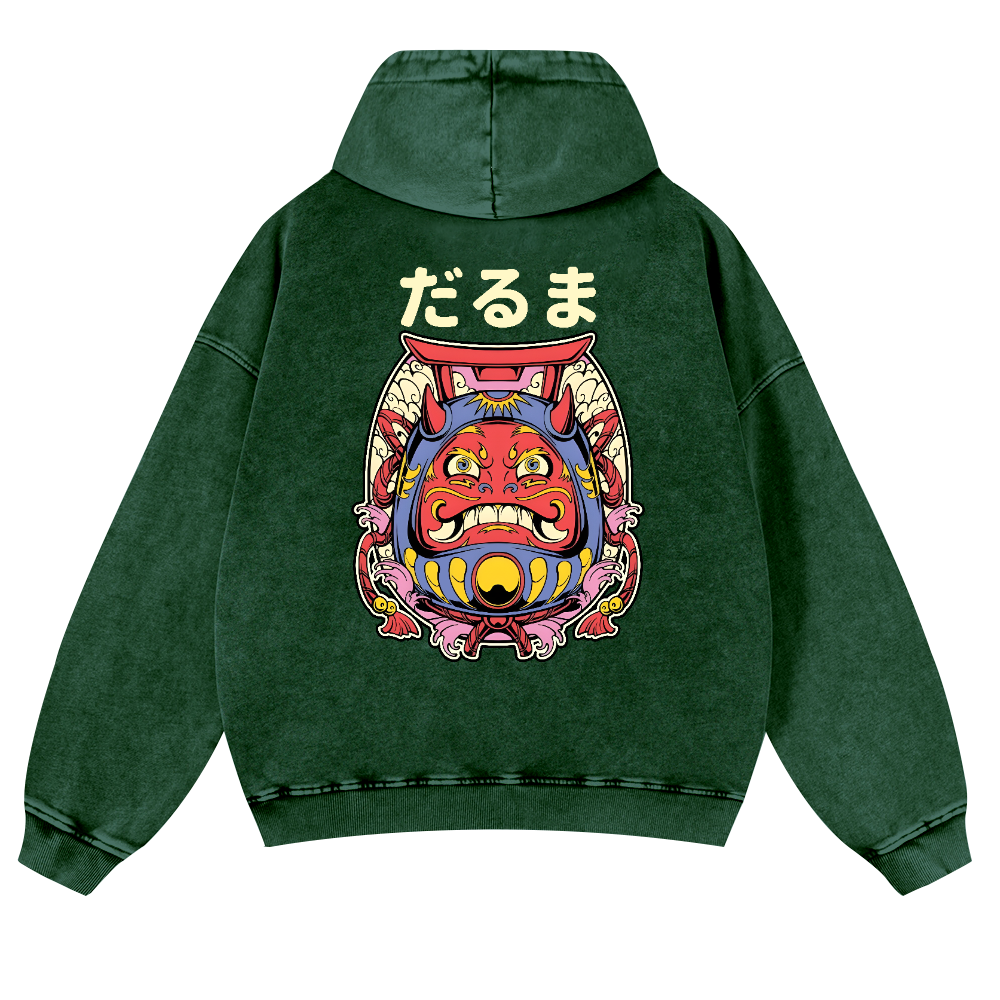 Daruma Vintage Washed Cotton Back Art Hoodie