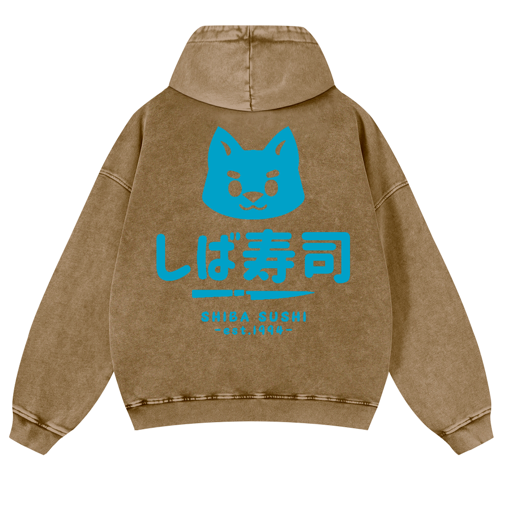 Shiba Sushi Vintage Washed Cotton Back Art Hoodie