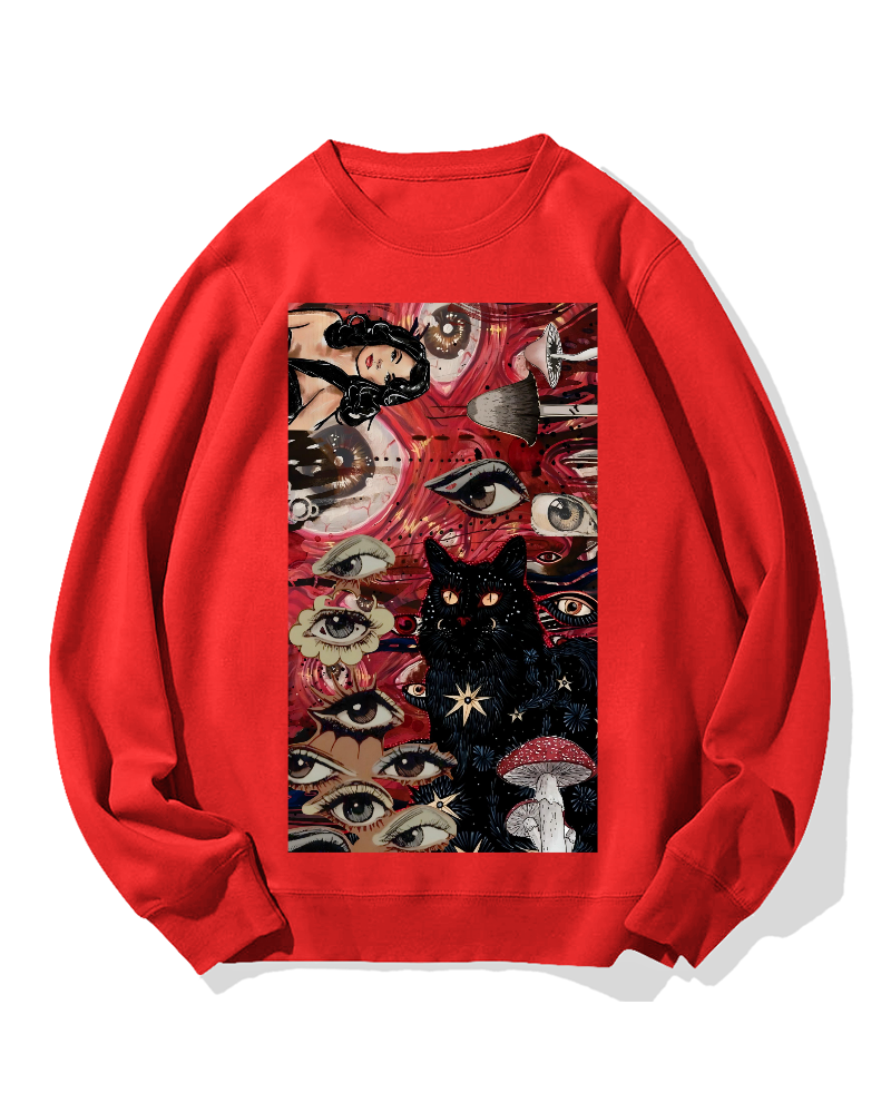 Psychedelic Black Cat Cotton Sweatshirt