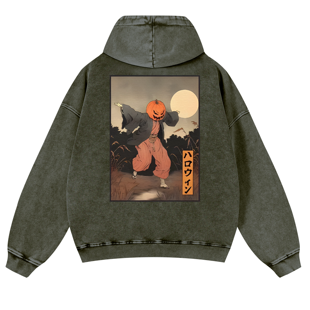 Kimono Pumpkin Person Vintage Washed Cotton Back Art Hoodie