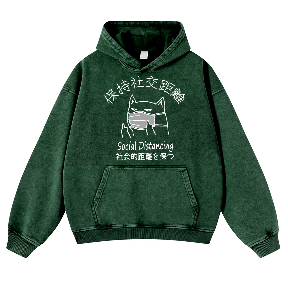 Social Distancing Vintage Washed Thick Cotton Hoodie