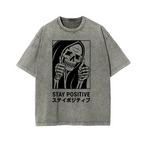 Stay Positive Skull Vintage Wash Japanese Design T-Shirt
